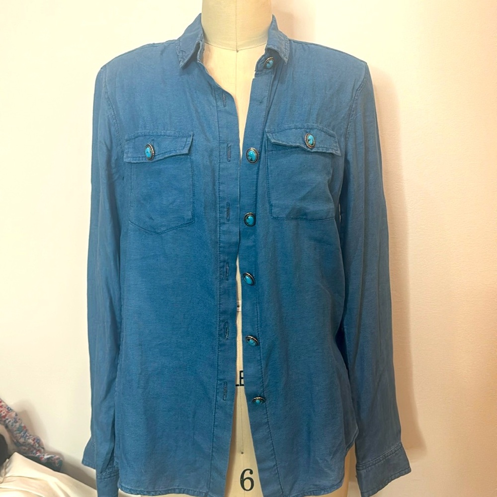 KOOPLES Turquoise buttons, western button down, size 2